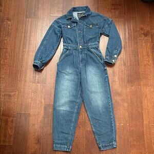 River Island Women’s Classic Blue Denim Jumpsuit, Western Meets Utility, Size 8